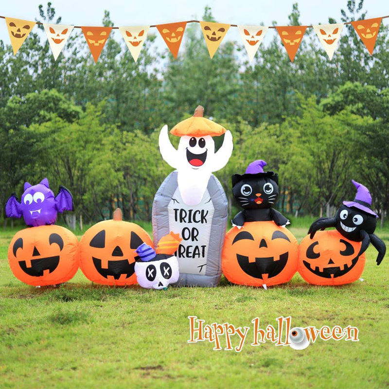 6 Ft Halloween selling Inflatable Skeleton Dog with Tombstone Pumpkin Combo Set